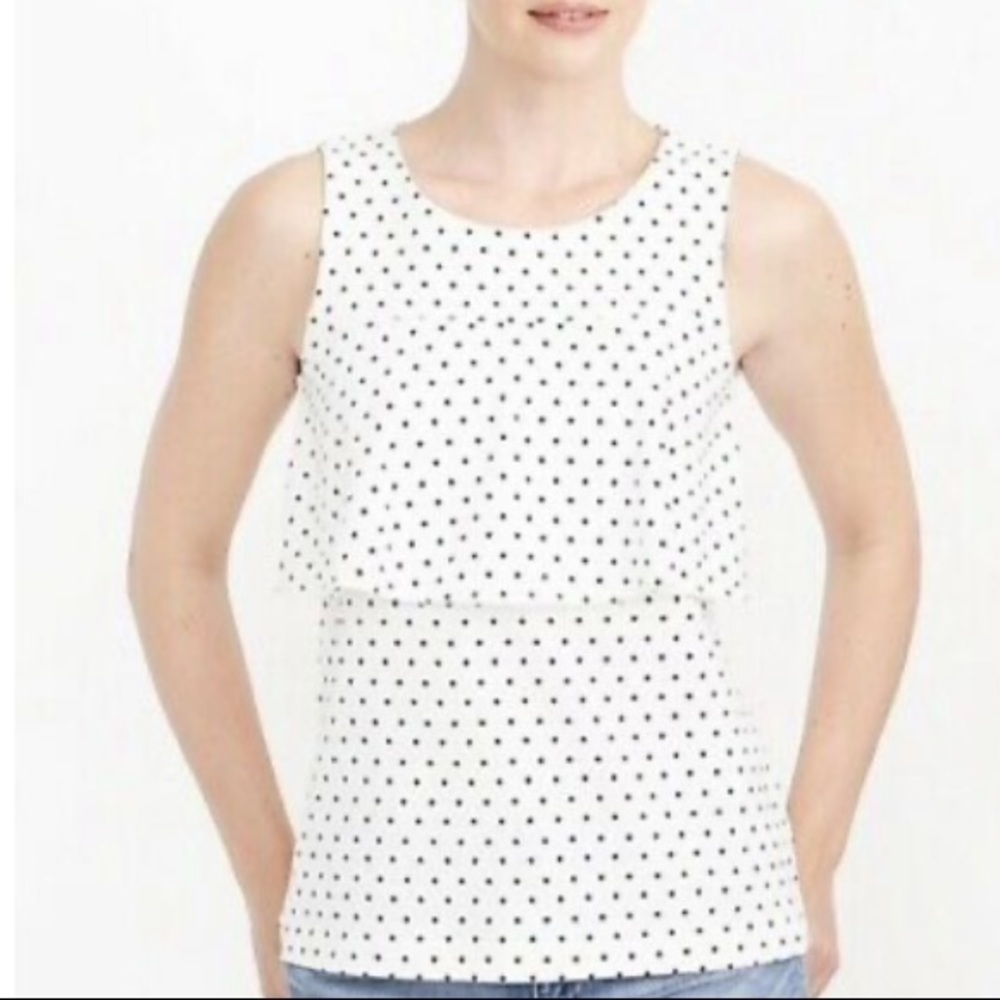 2/$25 J. CREW White Polka Dot Double Layer Top Size XS